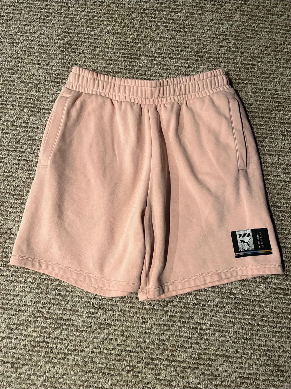 Puma Light Pink Fleece Shorts with Logo Patch